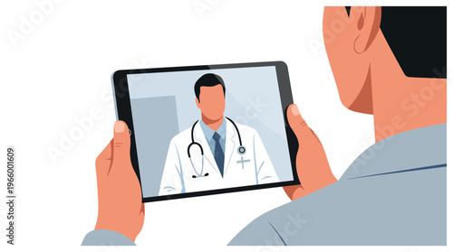 Man having online consultation with doctor.