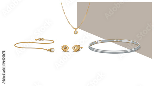A selection of elegant gold and silver jewelry.