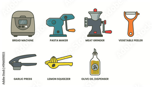 Kitchen utensils and food preparation tools.