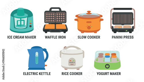 Collection of various kitchen appliances icons.