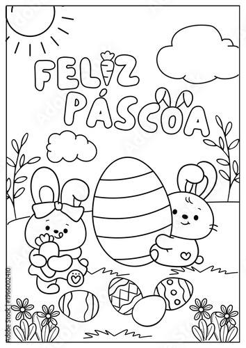 Easter Coloring Page Featuring Capybara, Bunny and Gnome – Fun Spring Activity for Children