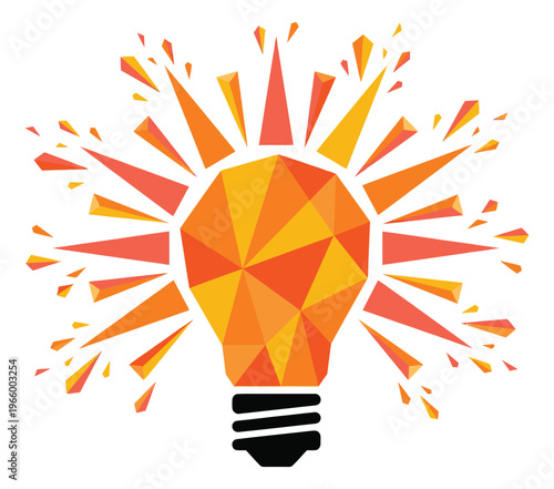 Polygonal flat illustration of a glowing light bulb depicting creative idea concept with geometric low poly design for business and innovation