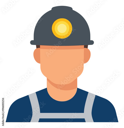 Flat illustration of a male miner depicting a worker in hard hat and overalls for industrial and labor design