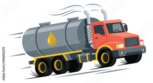 Cartoon illustration of a fuel tanker truck depicting fast delivery in motion for transportation and logistics design