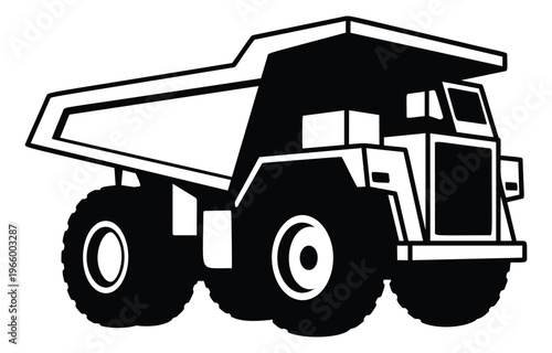 Silhouette illustration of a mining dump truck depicting heavy equipment side view for construction and industry design