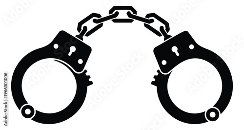 Silhouette illustration of open handcuffs depicting restraint and law enforcement tool for crime and justice design