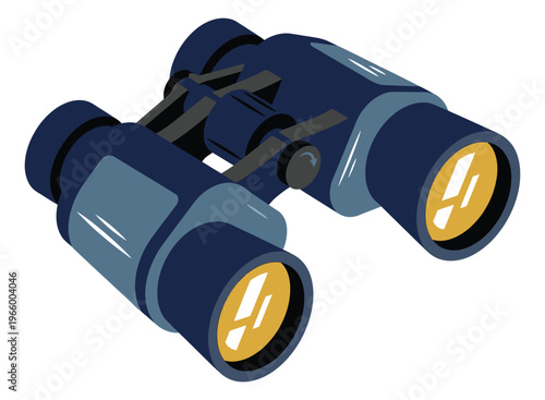 Flat illustration of binoculars depicting optical viewing equipment for observation and exploration design