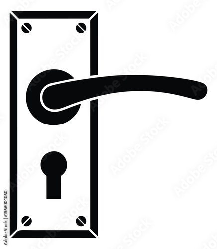 Silhouette illustration of a lever door handle depicting a lockset with backplate and keyhole for home and interior design