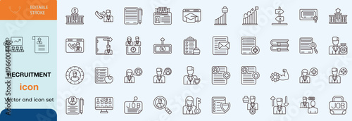 Recruitment icon set. Editable line icons. Vector illustration