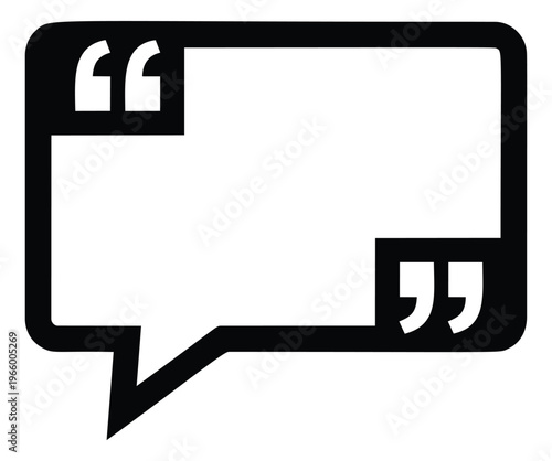 Bold outline illustration of a speech bubble depicting open quotation marks for communication and social media design