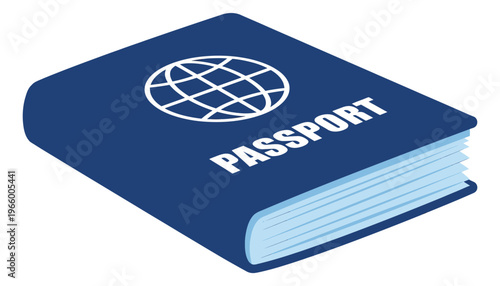 Flat illustration of a blue passport book depicting international travel document for immigration and tourism design
