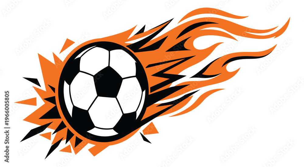 Fototapeta premium Cartoon illustration of a flaming soccer ball depicting high speed motion for sports and team design