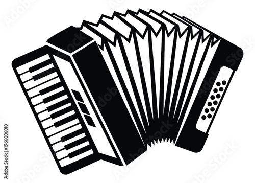 Silhouette illustration of an accordion depicting a classic piano keyboard instrument for music and entertainment design