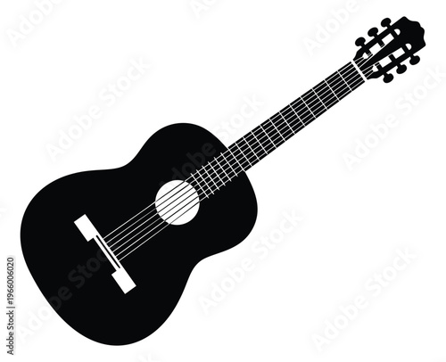 Silhouette illustration of acoustic guitar depicting classic stringed instrument for music and entertainment design