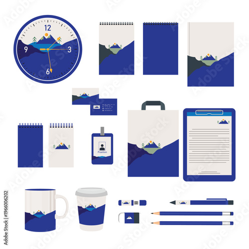 Corporate Branding Identity Set with Stationery Design, Office Supplies and Business Mockup Elements