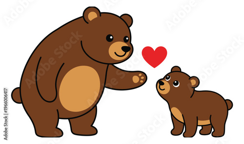 Cartoon illustration of a mother bear and cub depicting a loving family bond for children and nursery design