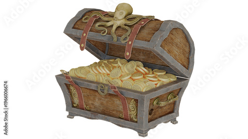 Bild auf Leinwand Ornate treasure chest filled with gold coins