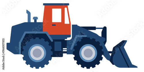Flat illustration of a wheel loader depicting heavy construction equipment for industrial and building design