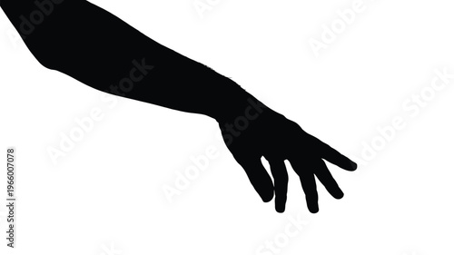 A striking silhouette of a human arm and hand reaching out isolated against a white background
