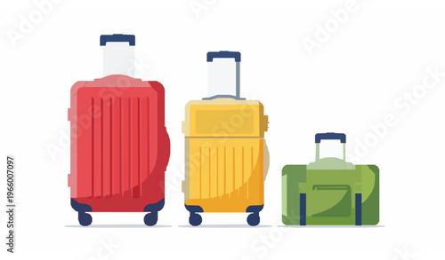 Flat travel suitcase icons set with colorful luggage bags carry on and trolley cases isolated on white