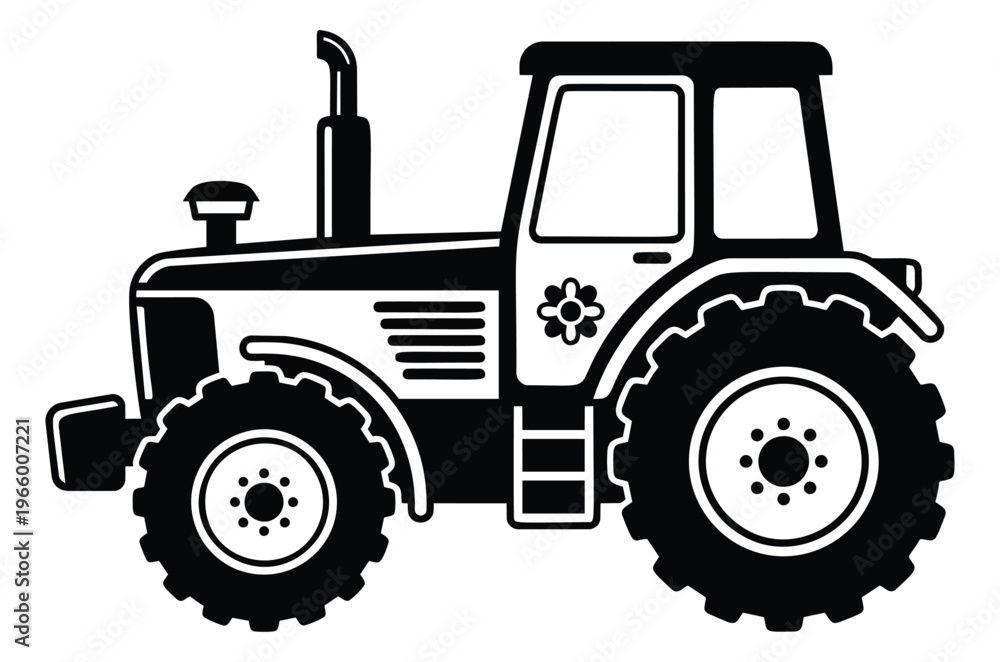 Obraz premium Cartoon silhouette illustration of a farm tractor depicting agricultural vehicle side view for farming and rural design
