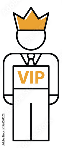 Outline illustration of a VIP person depicting a crowned business figure with badge for premium membership design
