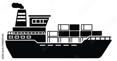 Silhouette illustration of cargo ship depicting maritime freight transport for logistics and shipping design