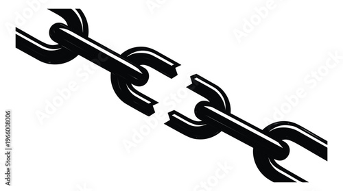 Bold silhouette illustration of a broken chain depicting snapped links and separation for freedom and strength design