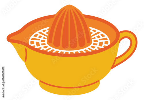 Cartoon illustration of a citrus juicer depicting a manual squeeze tool for cooking and kitchen design