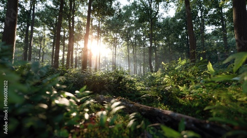 Forest sunlight: Sunlight seeps through the dense foliage of the forest, illuminating the forest floor with the light of life.