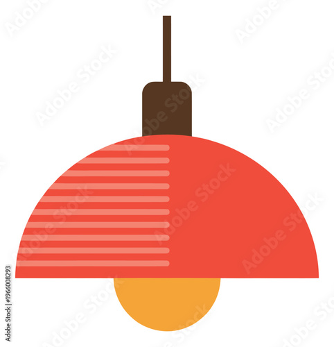 Flat illustration of a red pendant lamp depicting a hanging ceiling light fixture for interior design