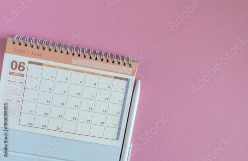 Desktop calendar for June 2026. A desktop calendar for planning, scheduling, assigning, organizing, and managing each date. 