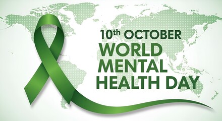 Vector illustration of World mental health day. October 10. Green awareness ribbon icon vector isolated on a white background. Health awareness concept for banner banner design. See Less