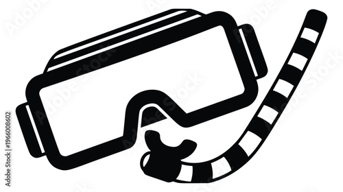 Bold silhouette illustration of snorkeling mask and breathing tube depicting diving equipment for water sports design