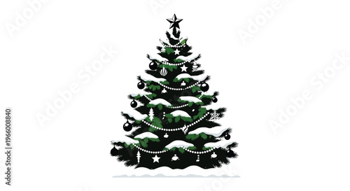 A festive christmas tree decorated with ornaments and lights presented as a striking black silhouette high quality professional detailed modern elegant
