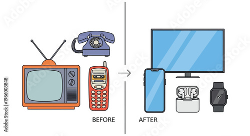 A visual comparison of outdated technology versus modern devices showcasing digital evolution in a striking silhouette high quality professional detailed elegant