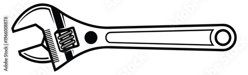 Cartoon illustration of an adjustable wrench depicting a repair tool for construction and maintenance design