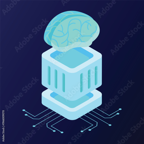 Artificial Intelligence Data Processing Concept with Digital Brain and Technology Platform Illustration