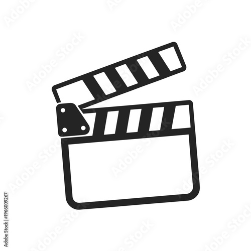 A simple black and white illustration of an open film clapperboard symbolizing filmmaking and cinema