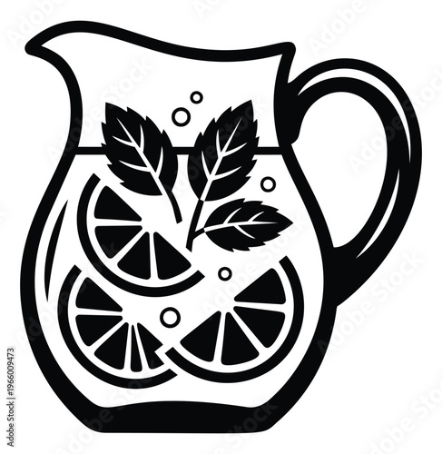 Bold silhouette illustration of a lemonade pitcher depicting citrus slices and mint leaves for food and beverage design