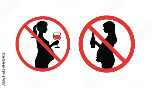 A graphic depicts pregnancy and prohibition showing silhouettes of expectant mothers with crossed out drinks