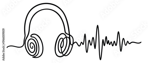 Line art illustration of headphones with sound wave depicting music and audio concept for entertainment design