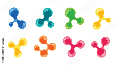 A vibrant collection of abstract blob shapes in varying colors resembling molecular structures presented as a silhouette high quality professional detailed