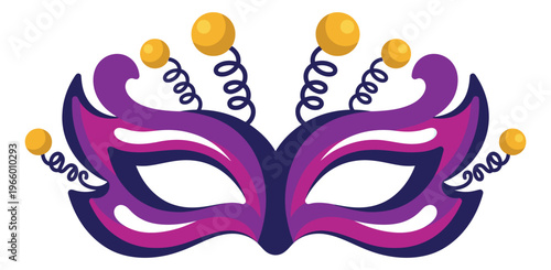 Flat illustration of a purple carnival mask depicting festive masquerade decoration for party and celebration design
