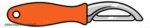 Cartoon illustration of an oyster knife depicting a sharp blade with orange handle for seafood and kitchen tool design