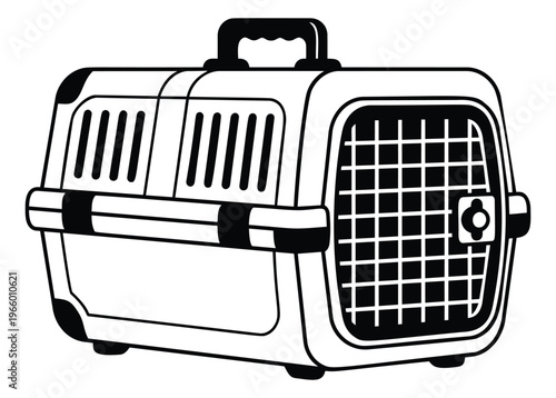 Outline illustration of a pet carrier depicting a portable animal transport crate for veterinary and pet care design