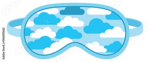 Cartoon illustration of a sleep mask depicting dreamy sky with clouds for relaxation and bedtime design