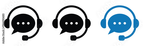 Customer support and service icon set, communication and assistance symbols including headset operator chat message phone email help desk elements, modern vector design