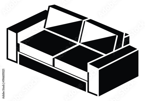 Silhouette illustration of a modern two seat sofa depicting isometric furniture design for interior and home decor use