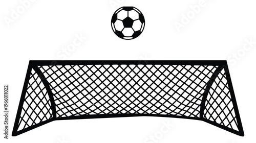 Silhouette illustration of soccer goal and ball depicting a scoring moment for sports and football design